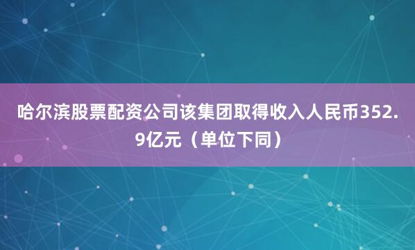 哈尔滨股票配资公司该集团取得收入人民币352.9亿元（单位下同）